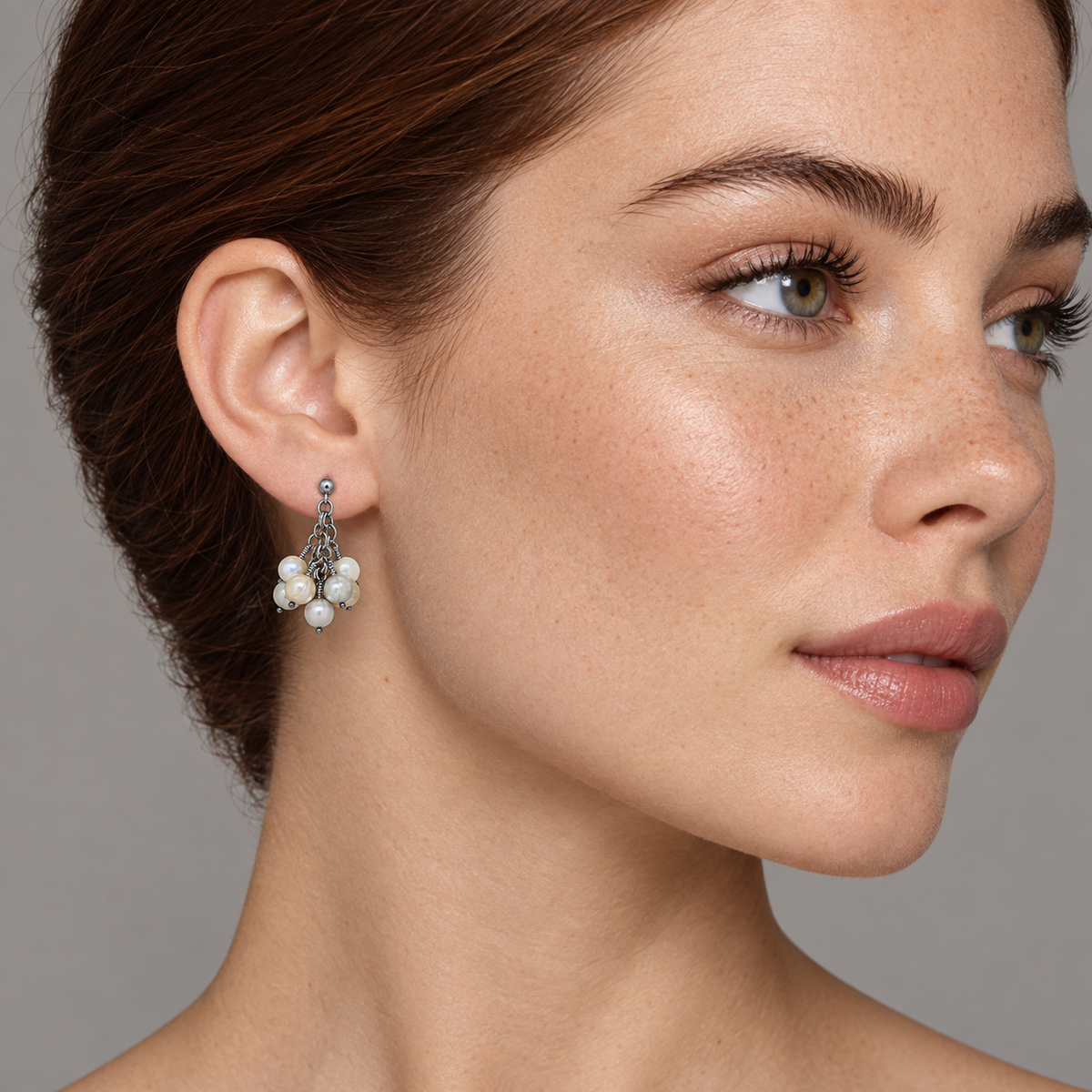 Model wearing the Lesunja Mini Grapes Silver Studs