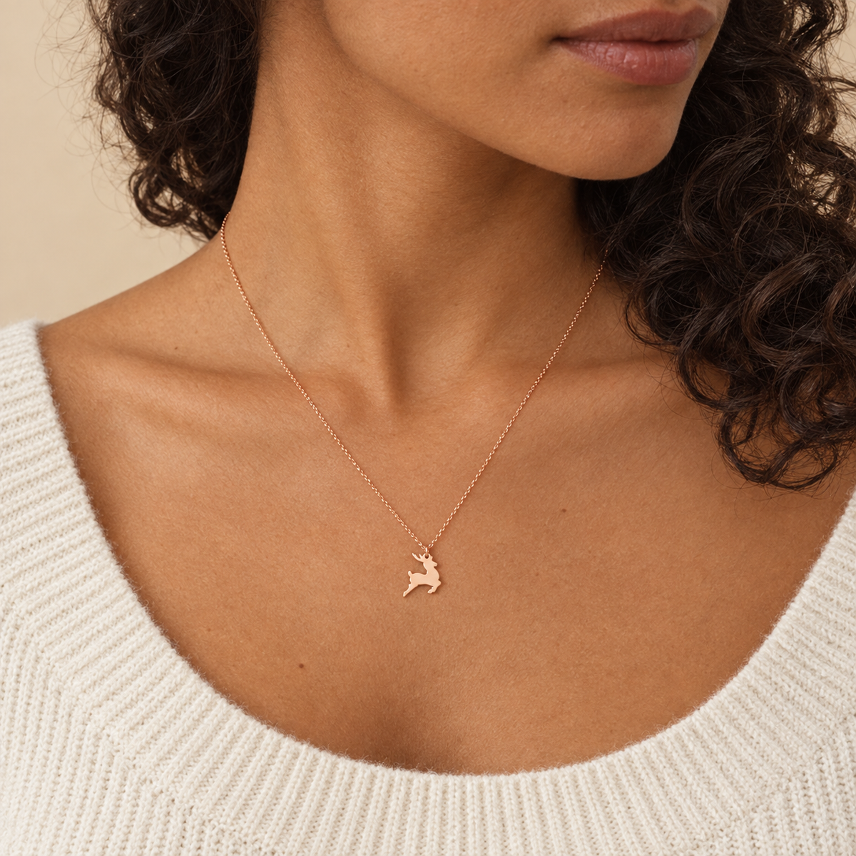 Model wearing the Lesunja Dear Rose Gold Pendant Necklace