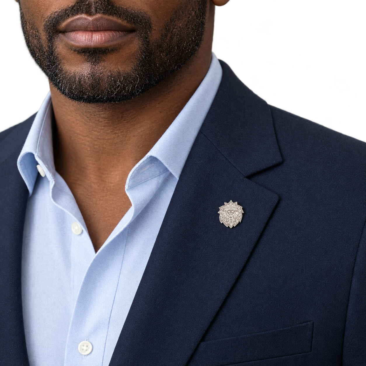 Model wearing the Lesunja Pin Silver Lion