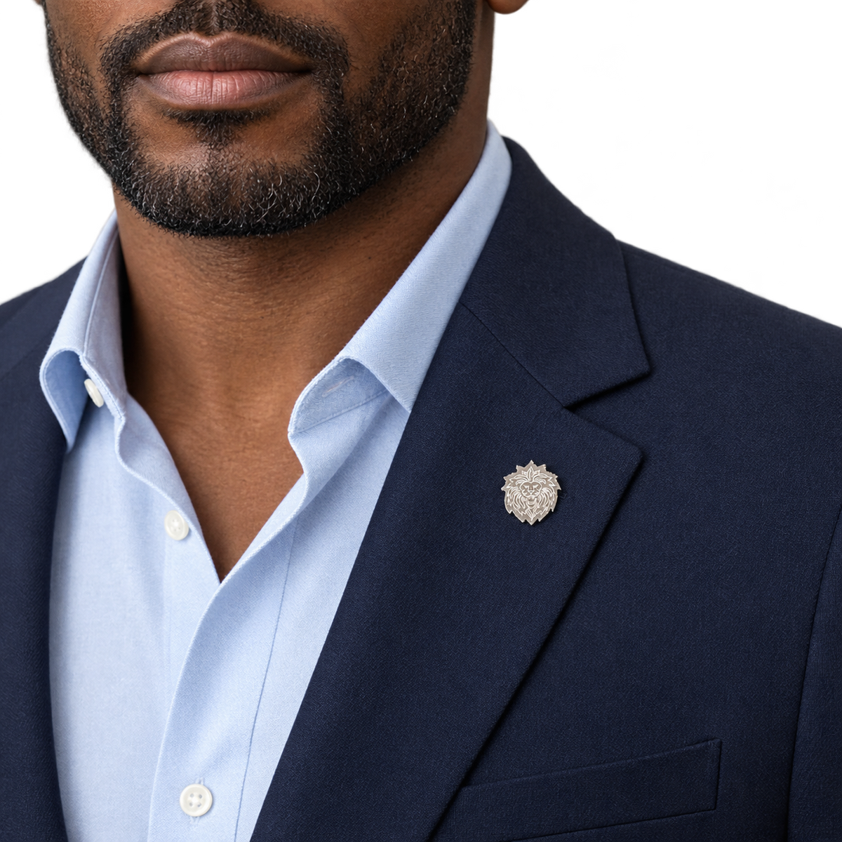 Model wearing the Lesunja Pin Silver Lion