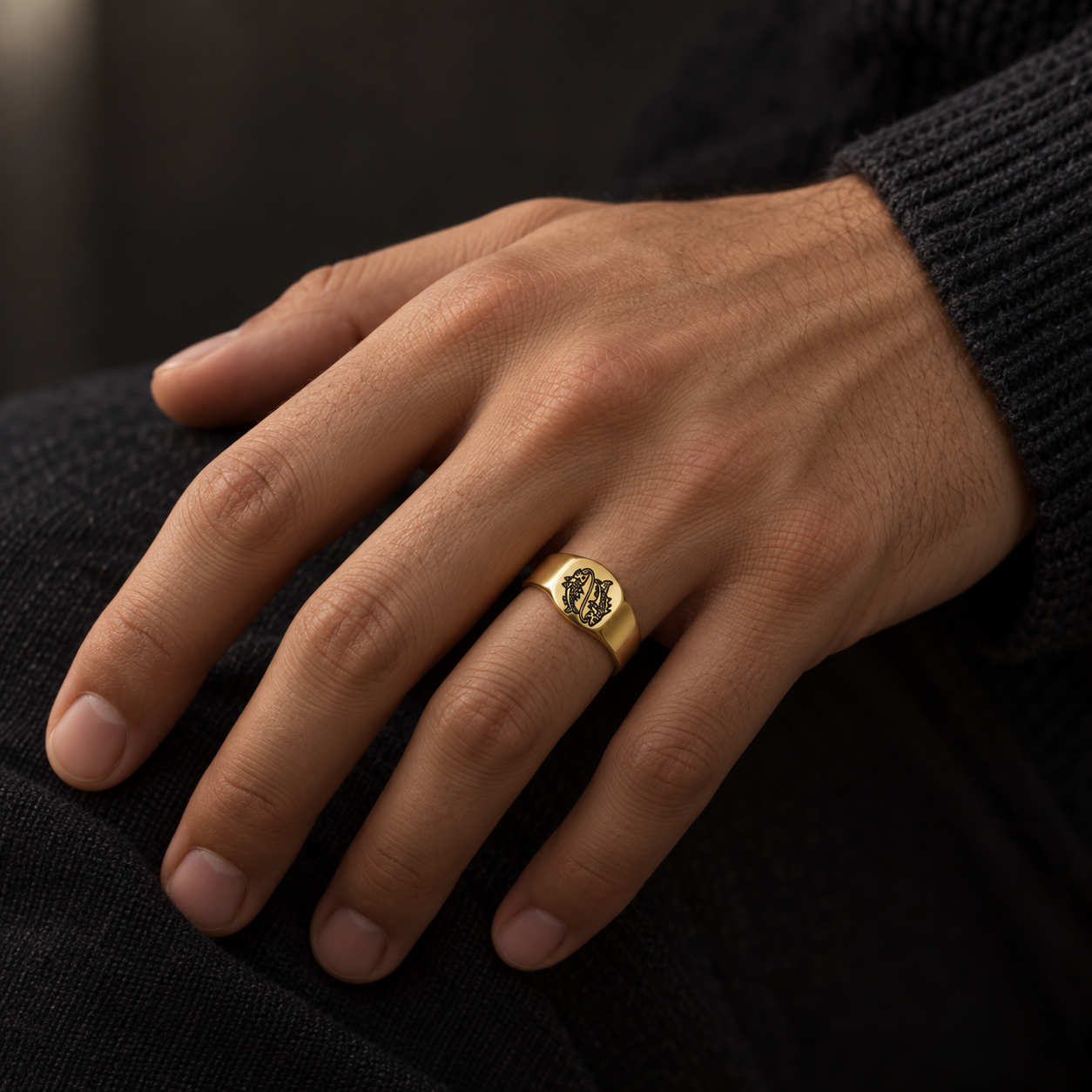 Model wearing the Lesunja Zodiac Pisces Steel Yellow Gold Plated Ring