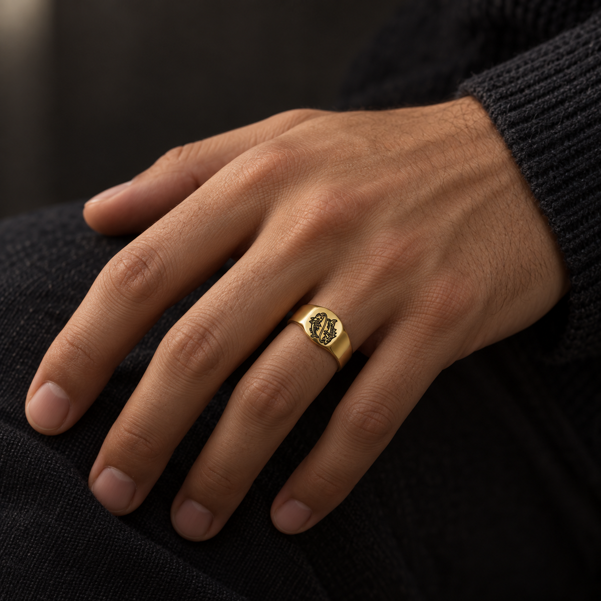 Model wearing the Lesunja Zodiac Pisces Steel Yellow Gold Plated Ring