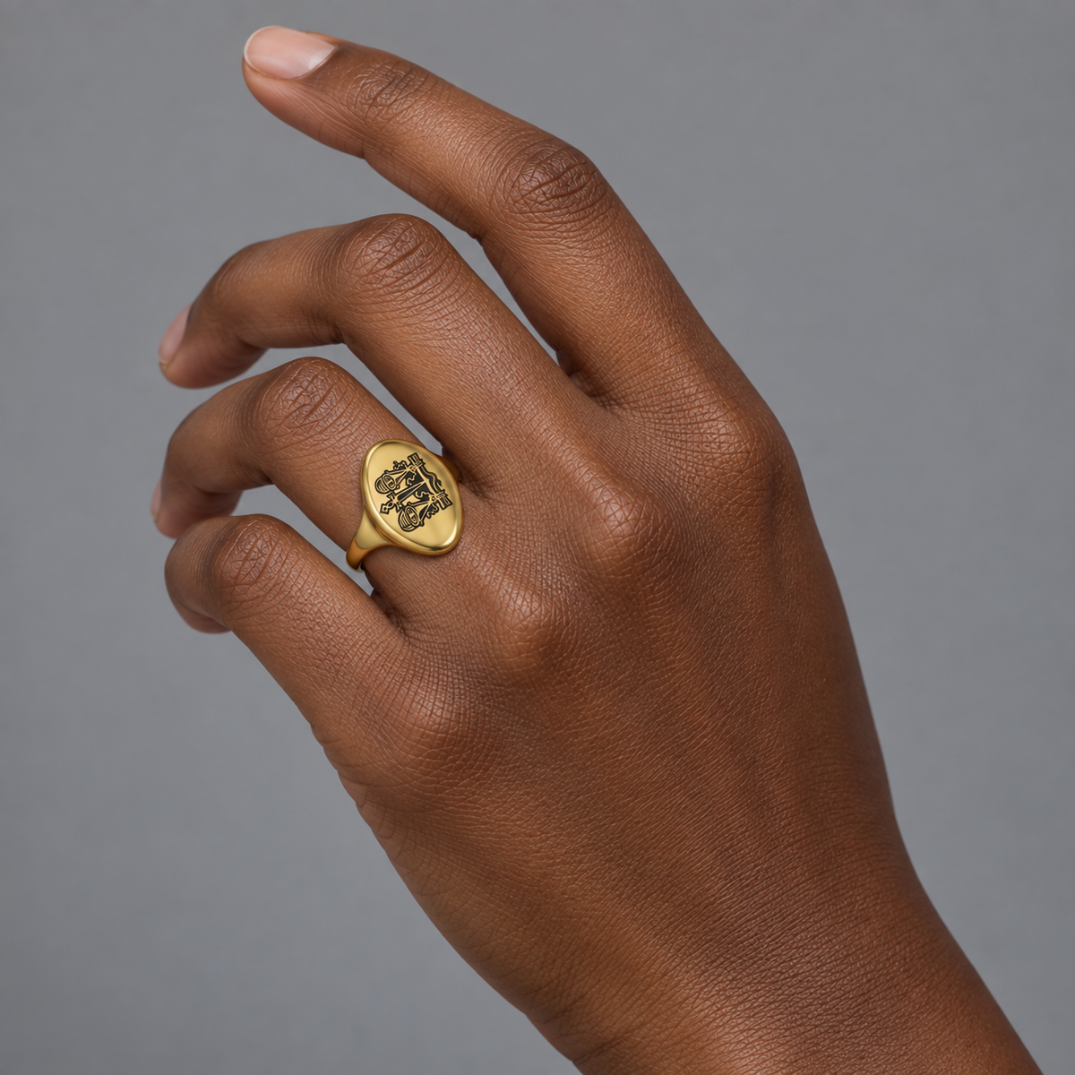 Model wearing the Lesunja Zodiac Libra Steel Yellow Gold Plated Ring