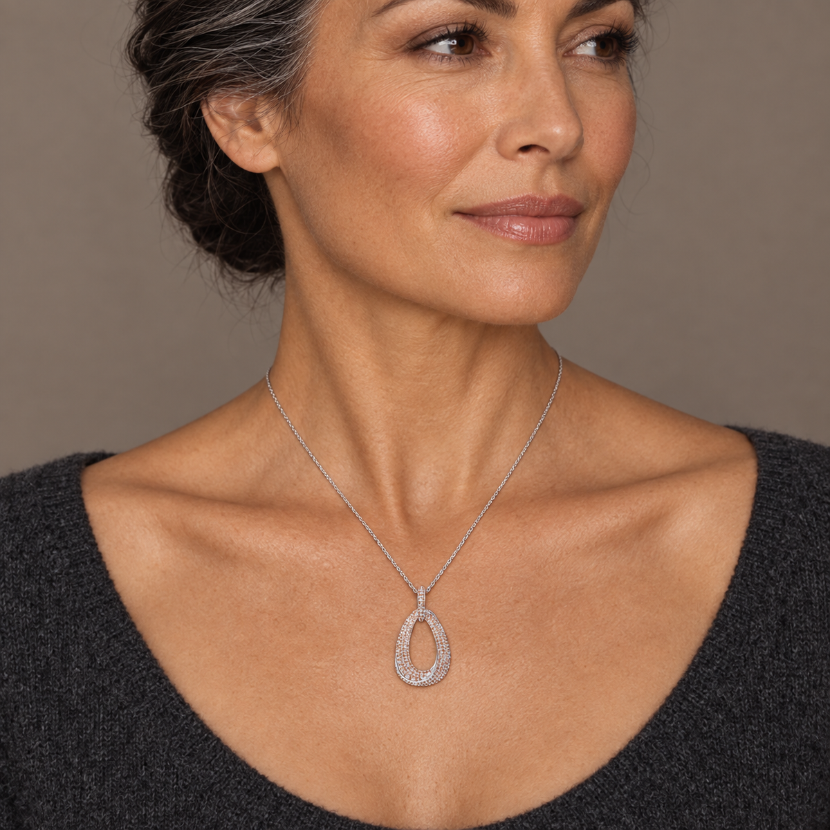 Model wearing the Lesunja Platinum Pendant Without Chain