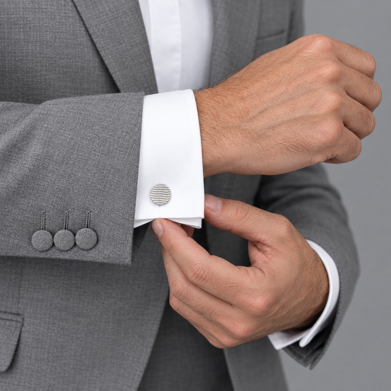 Model wearing the Lesunja Ice Sepia White Gold Cufflinks