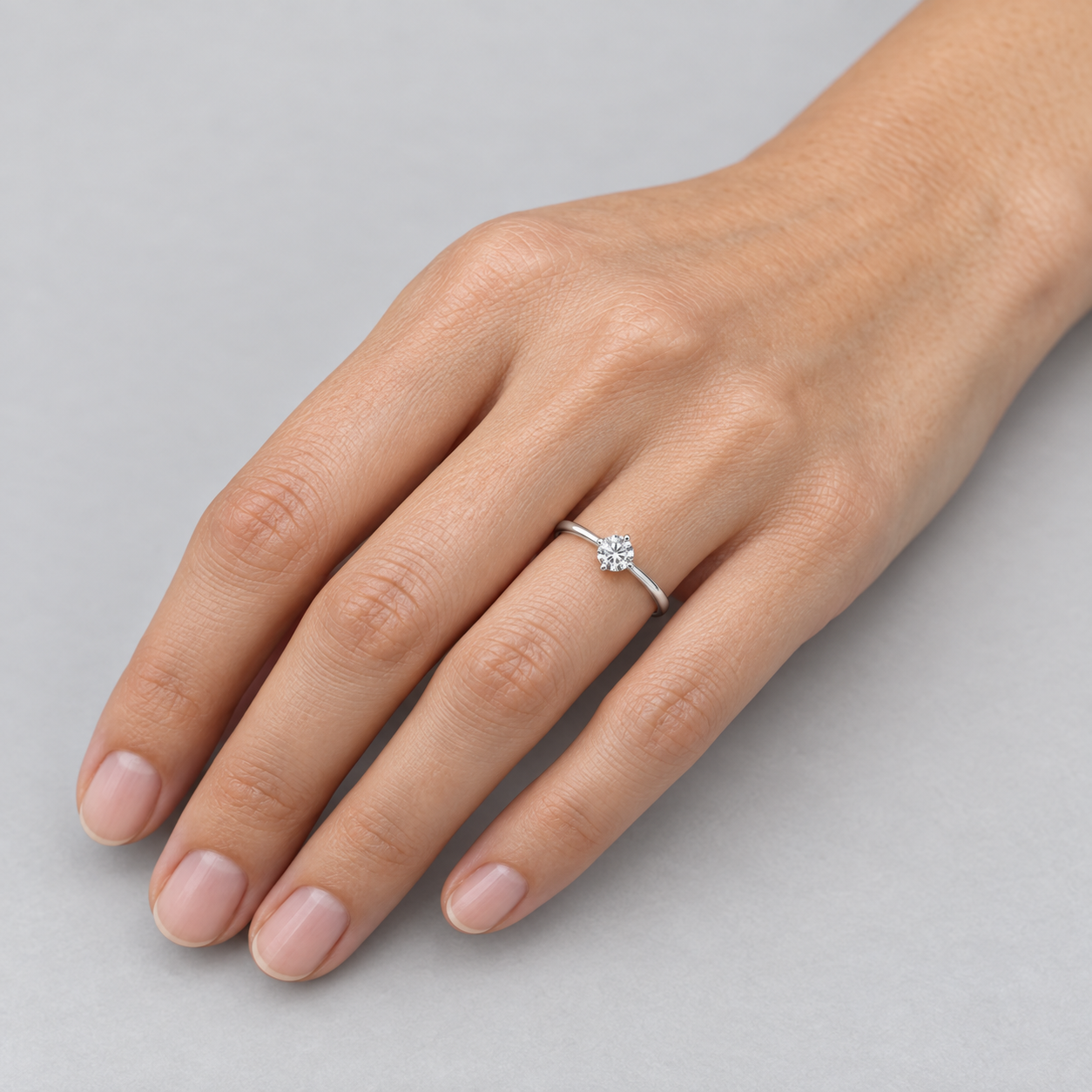 Model wearing the Lesunja Classic Brilliant White Gold Wedding Bands 0.4ct.