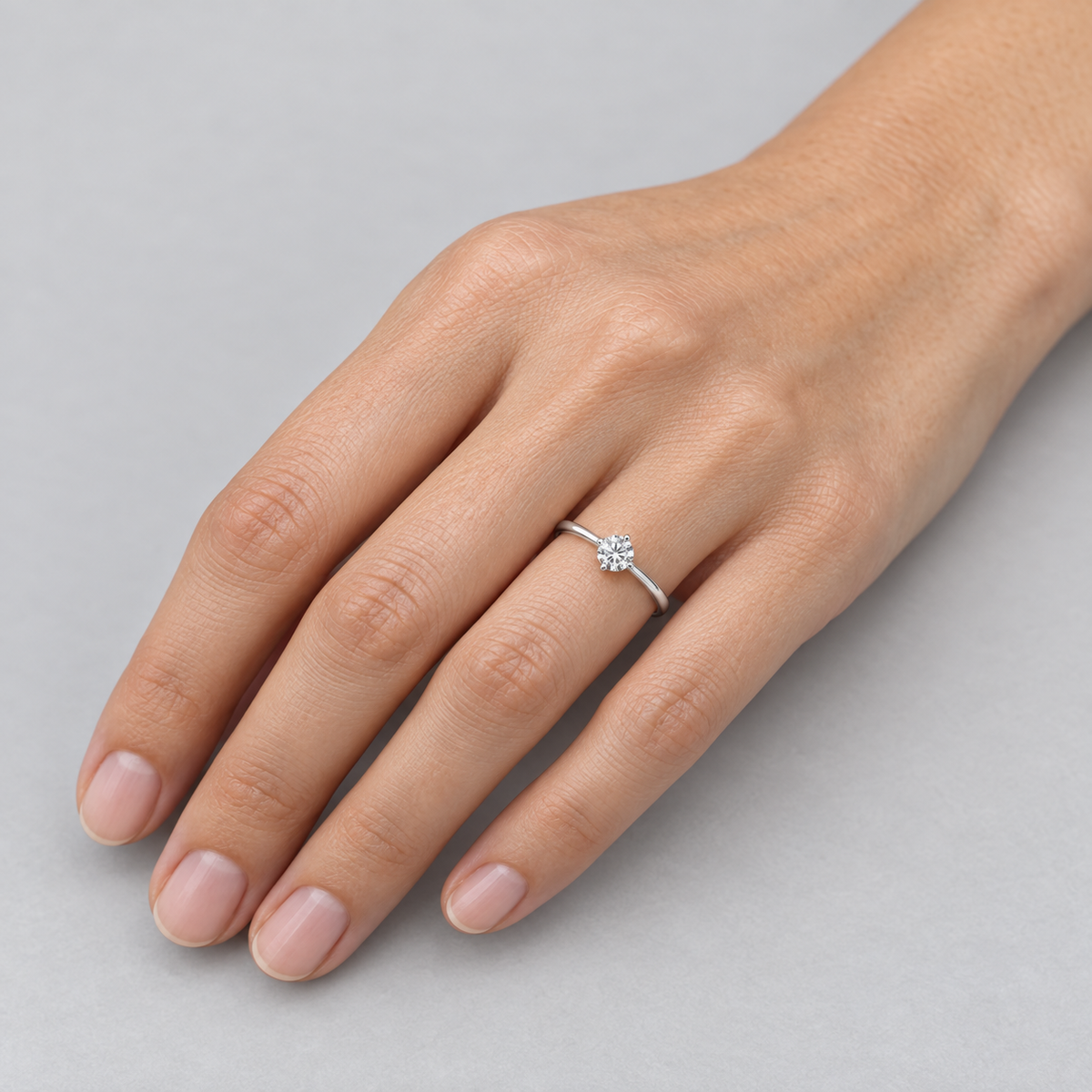 Model wearing the Lesunja Classic Brilliant White Gold Wedding Bands 0.4ct.