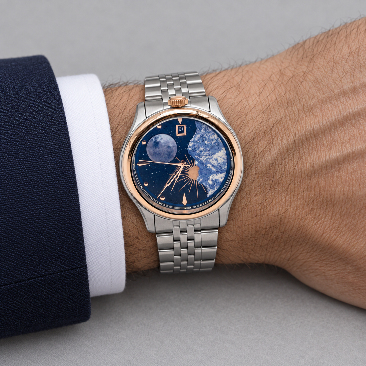 Model wearing the Lesunja Mountain Watch Rose