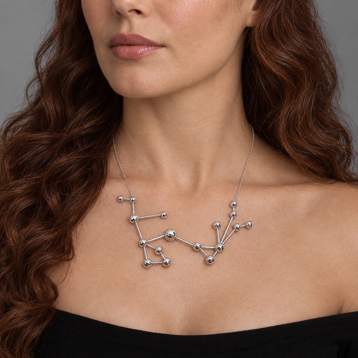 Model wearing the Lesunja Zodiac Aquarius Necklace