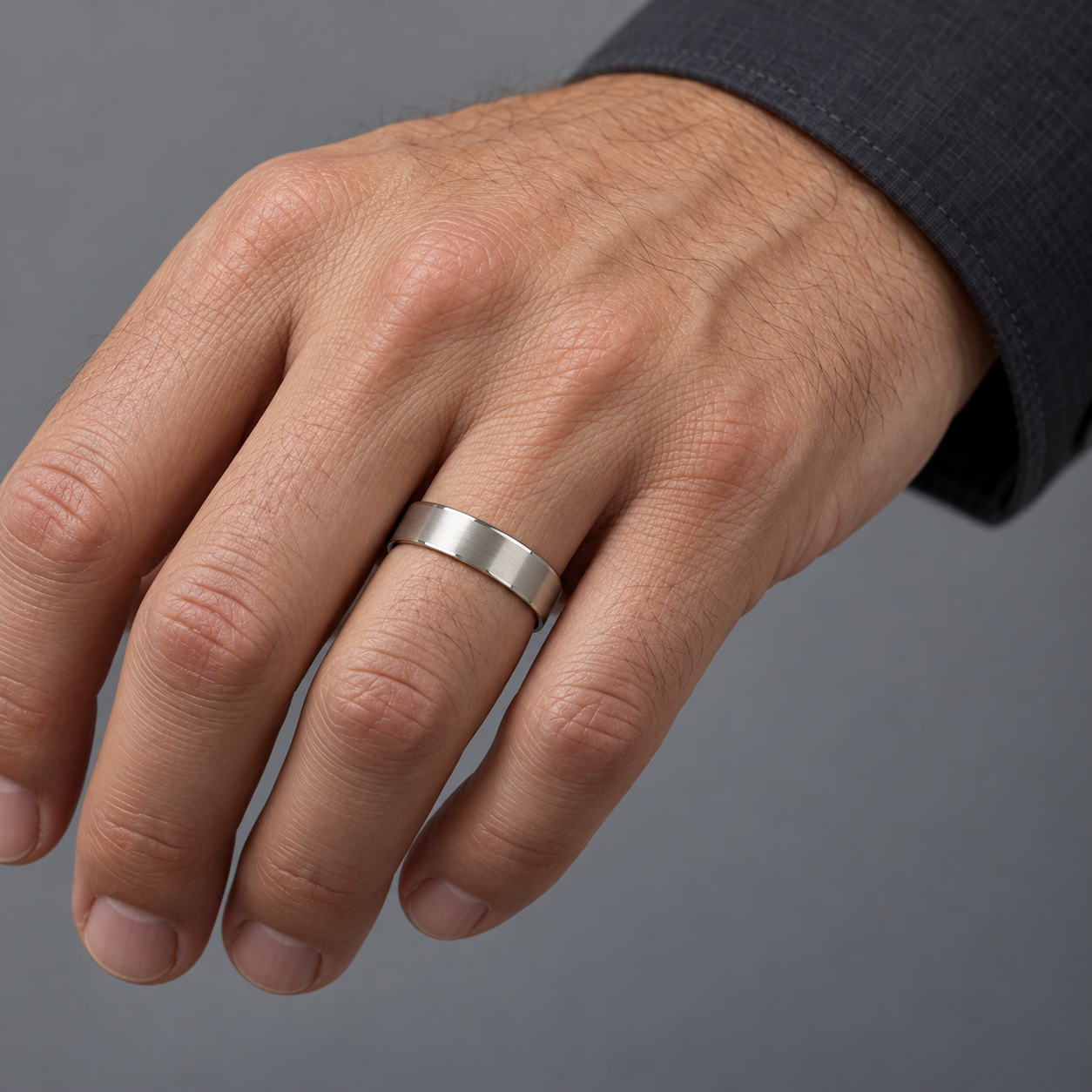 Model wearing the Lesunja Wedding Ring Platinum