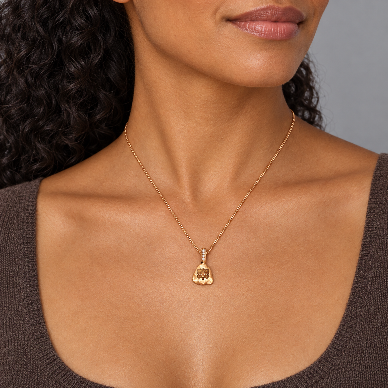 Model wearing the Lesunja Zodiac Libra Rose Gold Diamond Necklace
