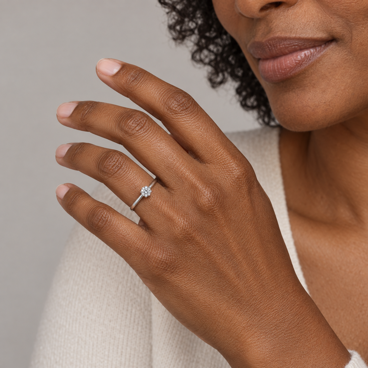 Model wearing the Lesunja Classic Brilliant White and Gold Ring 0.3ct