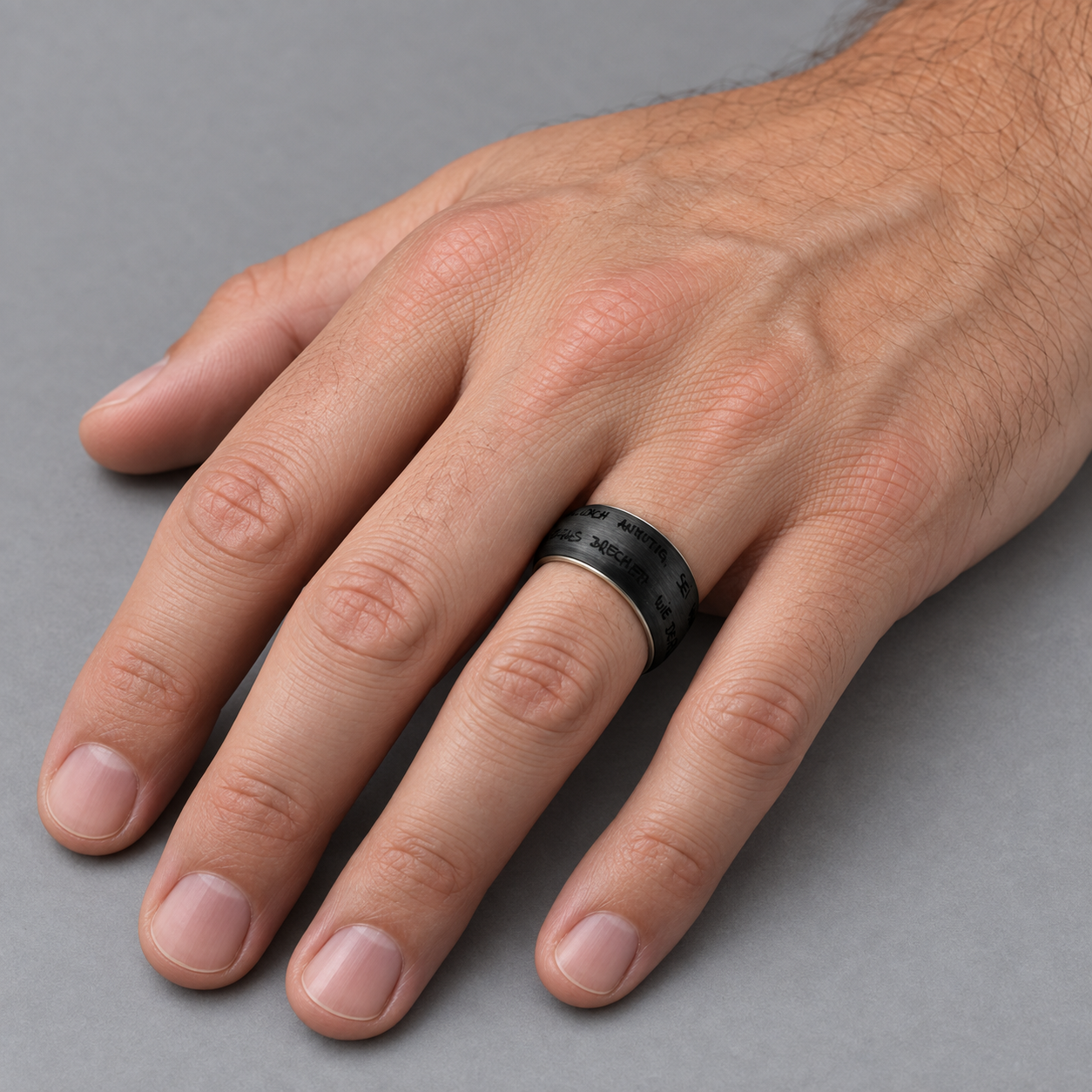 Model wearing the Lesunja Carbon Wisdom Ring