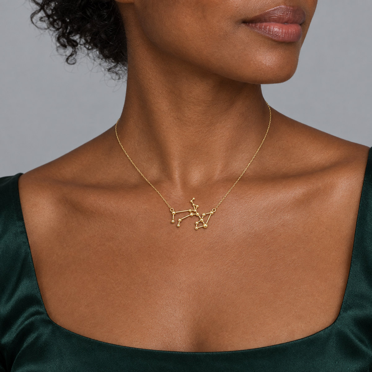Model wearing the Lesunja Zodiac Sagittarius Necklace Yellow Gold