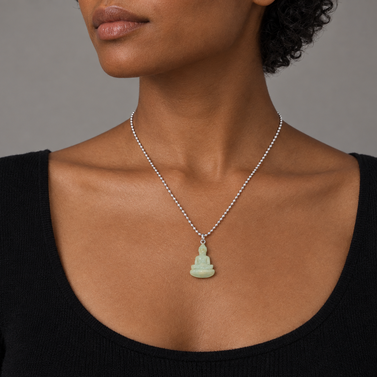 Model wearing the Lesunja Buddha Revata Pendant