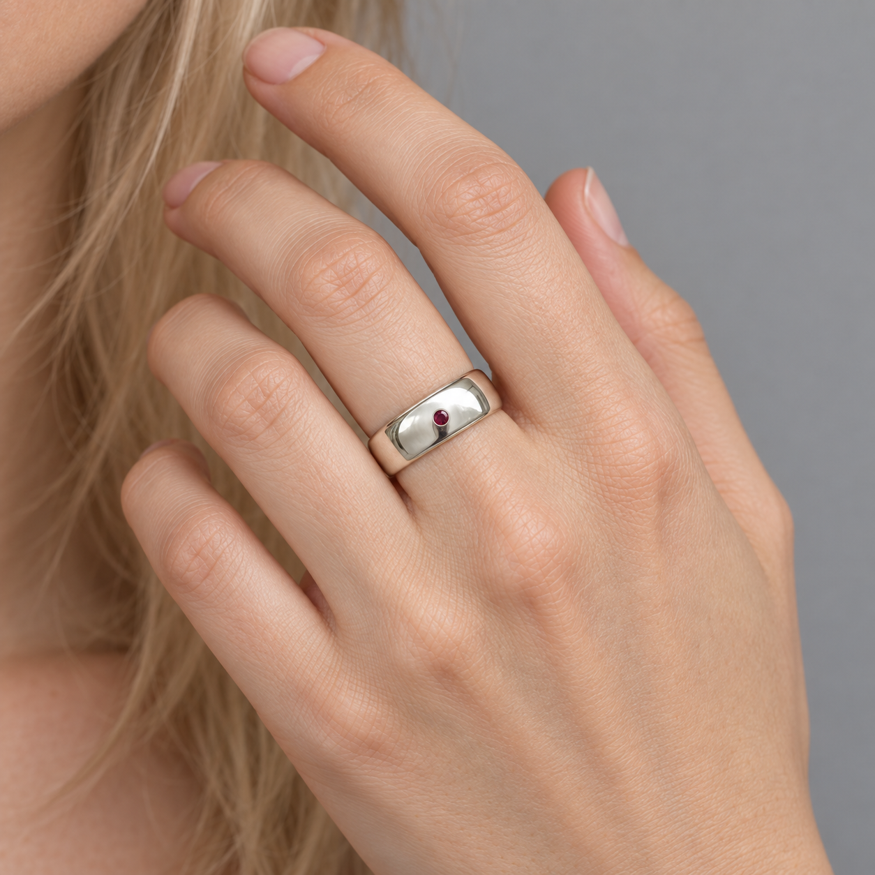 Model wearing the Lesunja Ring Silver Ruby