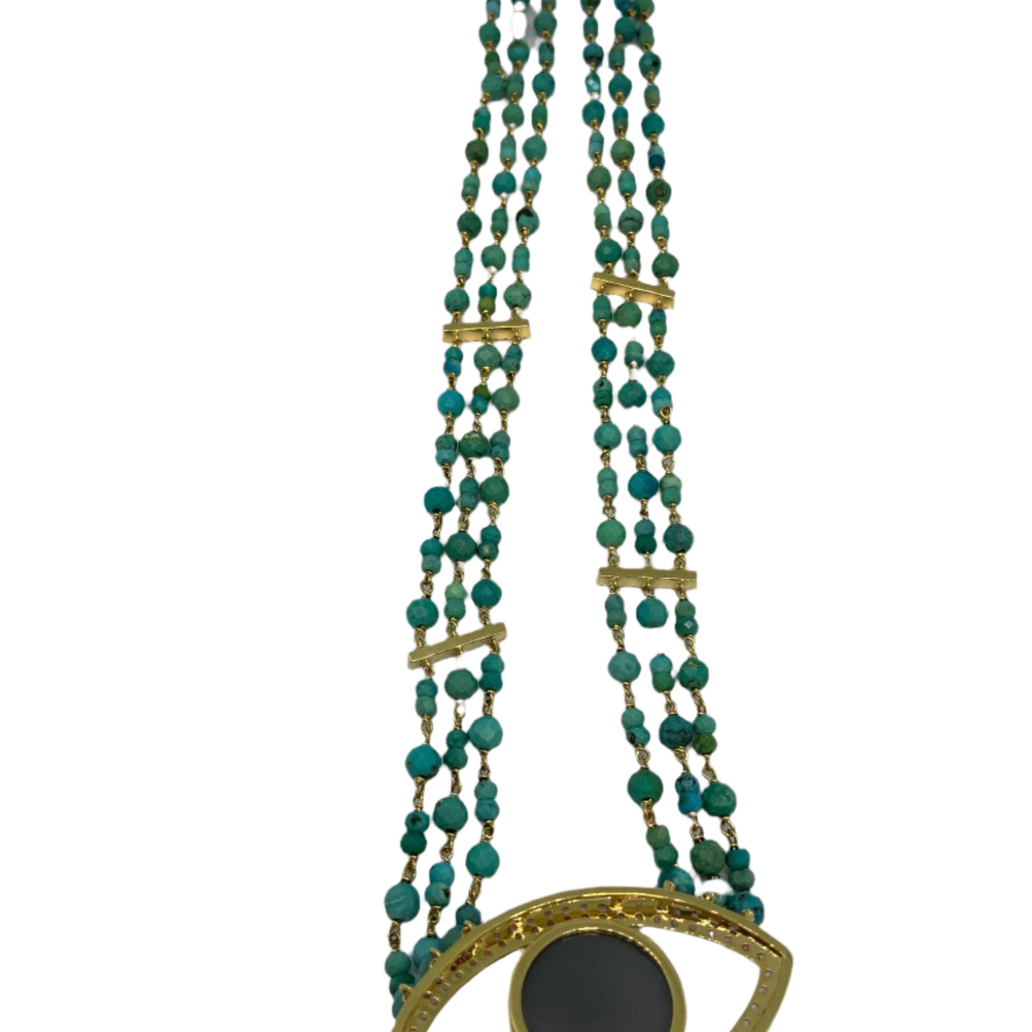 Lesunja Moonstone Tourquis sapphire Gold Necklace, detail view, Lesunja atelier Zurich