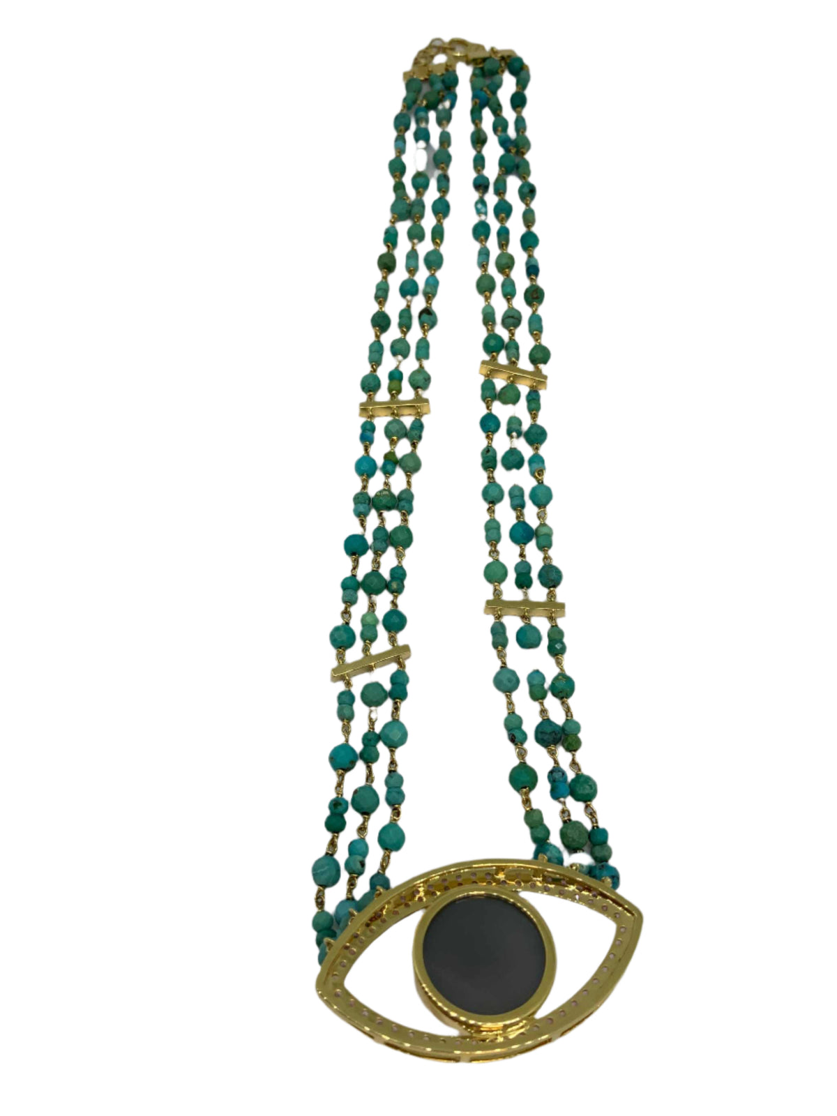 Lesunja Moonstone Tourquis sapphire Gold Necklace, detail view, Lesunja atelier Zurich
