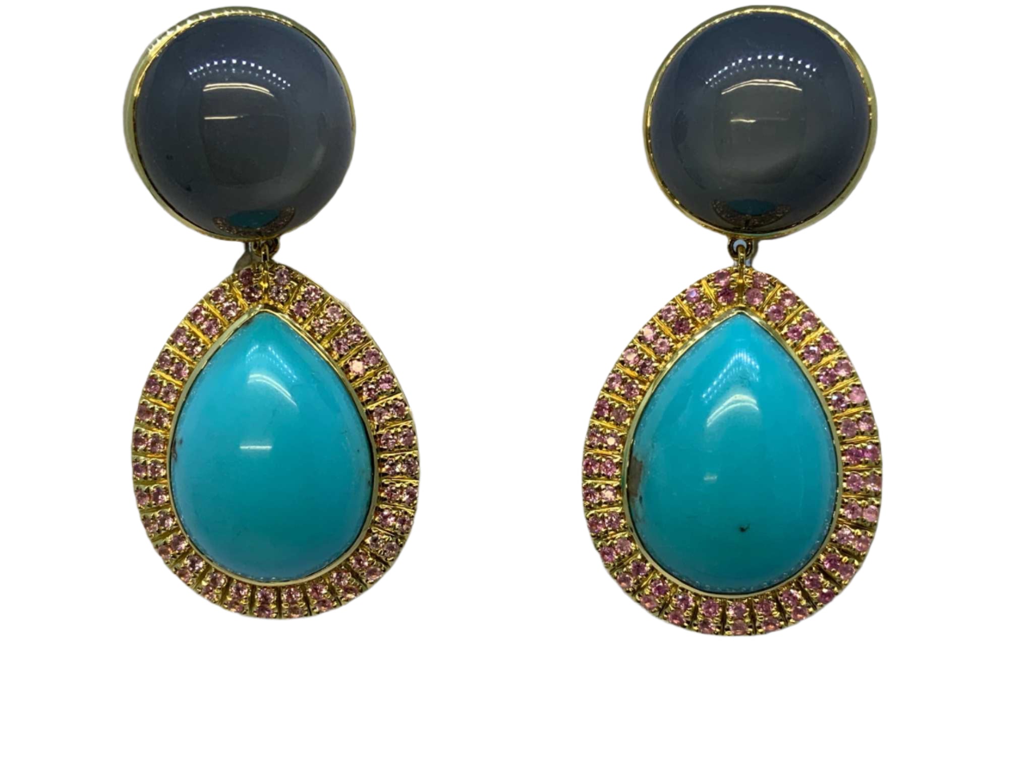 Lesunja Moonstone Tourquis Pink Sapphire Gold Earrings