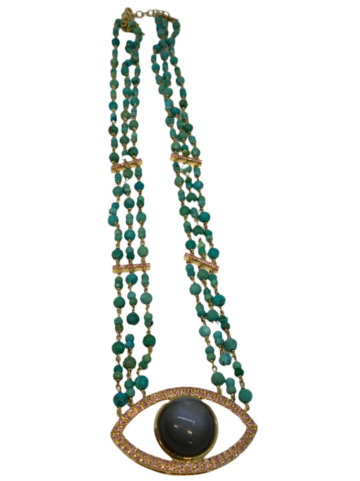 Lesunja Moonstone Tourquis sapphire Gold Necklace, detail view, Lesunja atelier Zurich