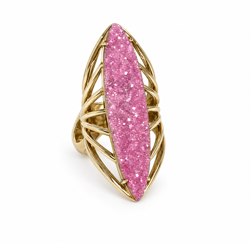 Lesunja Cocktail Ring Yellow Gold Pink Cobalt Calcite