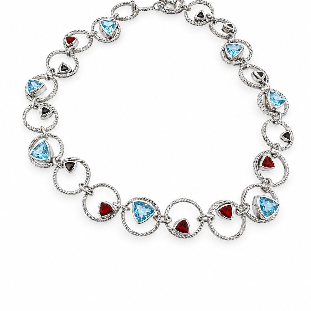Lesunja Sepia Silver Necklace Blue Topaz, Fire Opal & Tourmaline on white