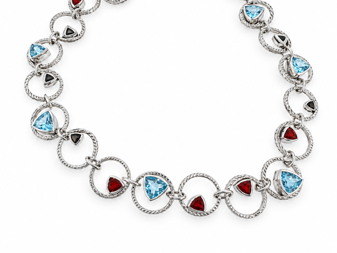 Lesunja Sepia Silver Necklace Blue Topaz, Fire Opal & Tourmaline on white