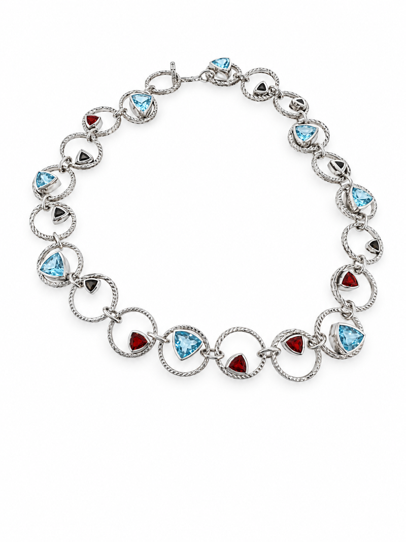 Lesunja Sepia Silver Necklace Blue Topaz, Fire Opal & Tourmaline on white