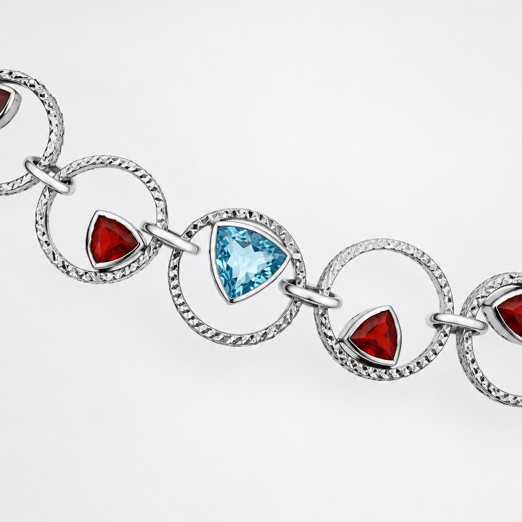 Lesunja Sepia Silver Necklace Blue Topaz, Fire Opal & Tourmaline detail of the links