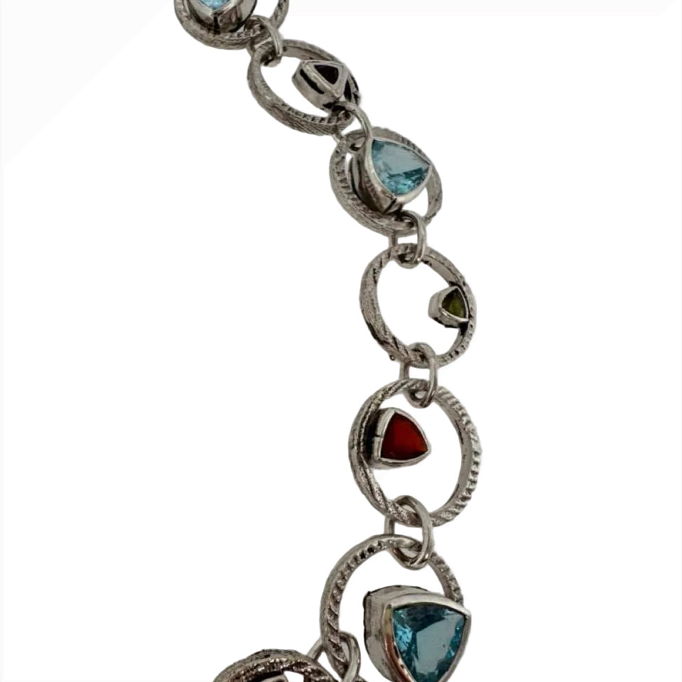 Lesunja Sepia Silver Necklace Blue Topaz, Fire Opal & Tourmaline close-up of the stones