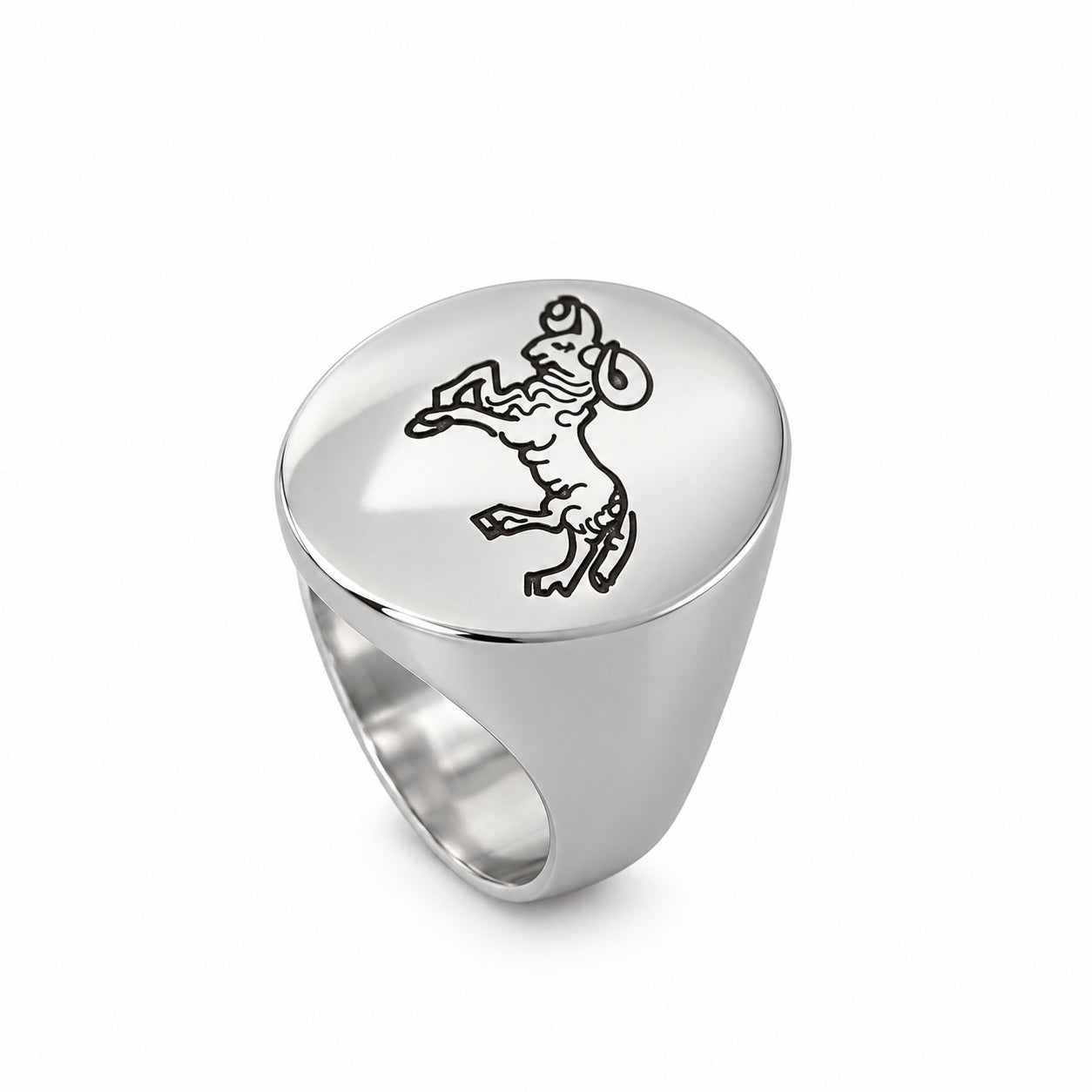 Lesunja Zodiac Aries Steel Ring – studio view on white