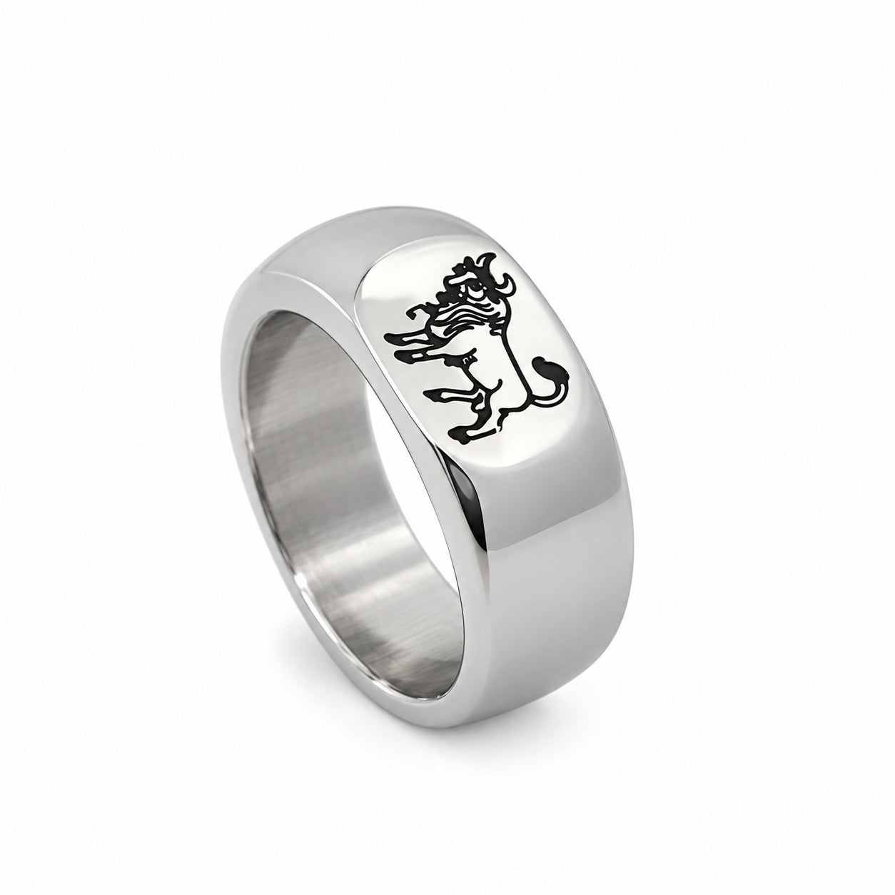 Lesunja Zodiac Taurus Steel Ring – studio view on white