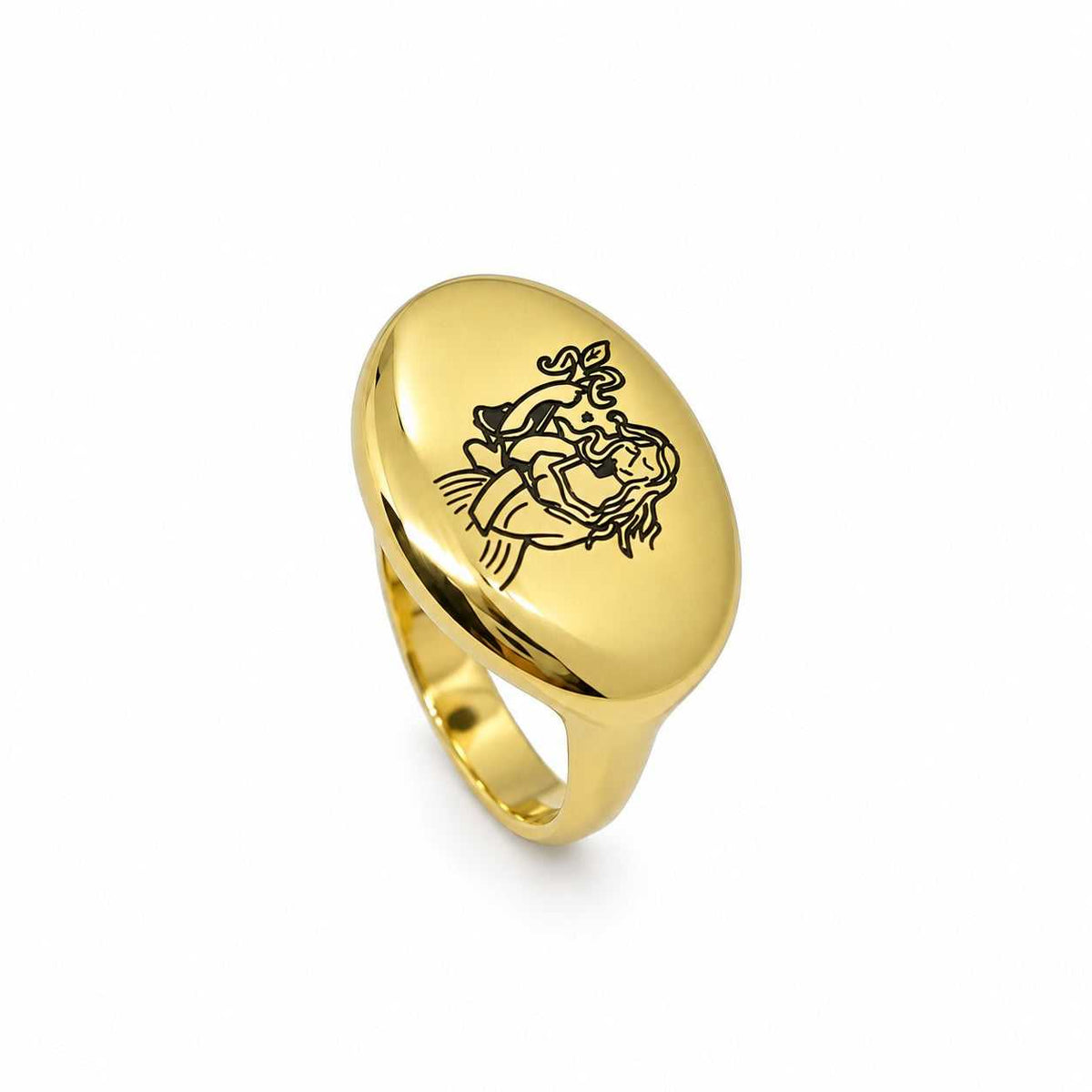 Lesunja Zodiac Virgo Steel Yellow Gold Plated Ring – studio view on white