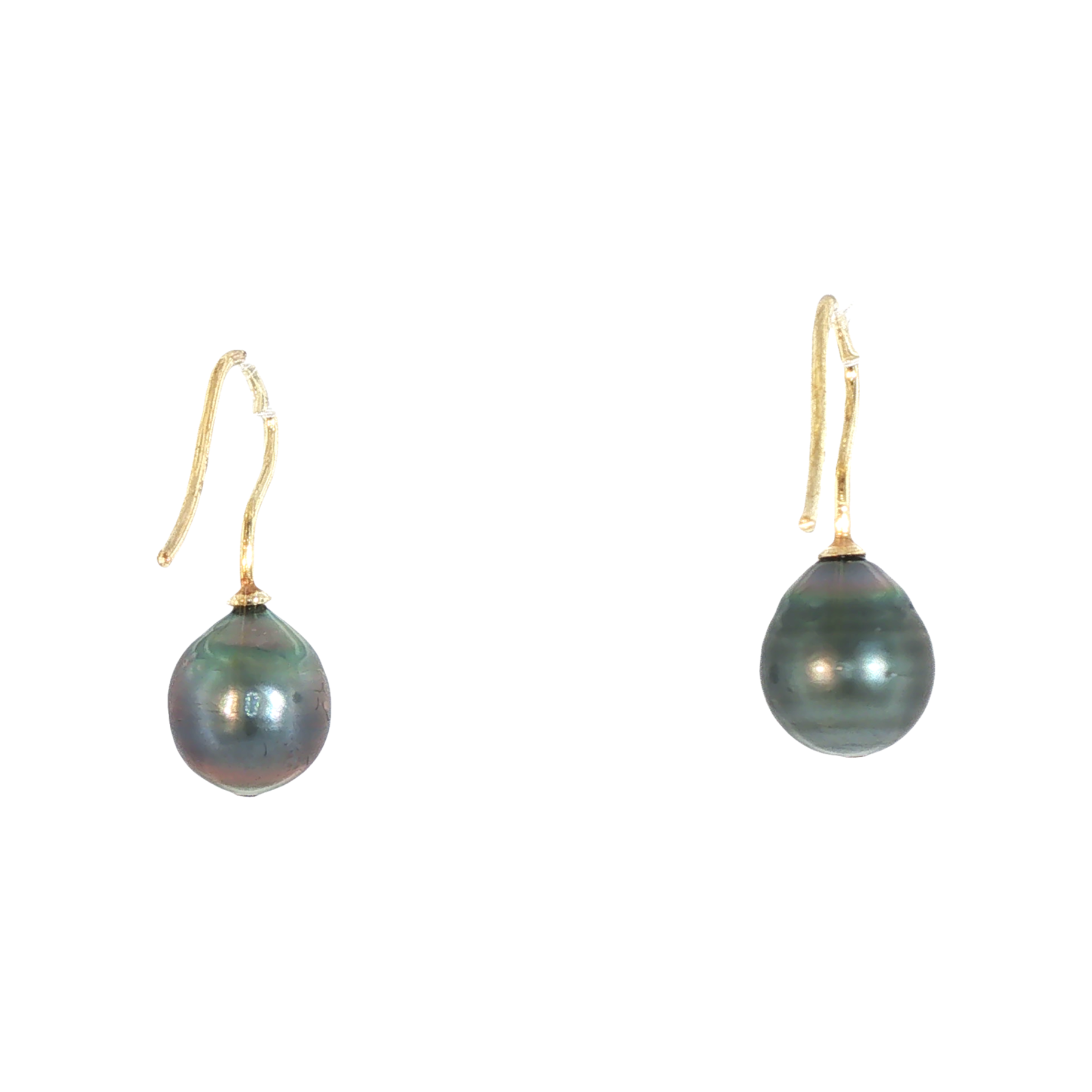 Lesunja Earrings Yellow Gold Dark Tahitian Saltwater Pearls