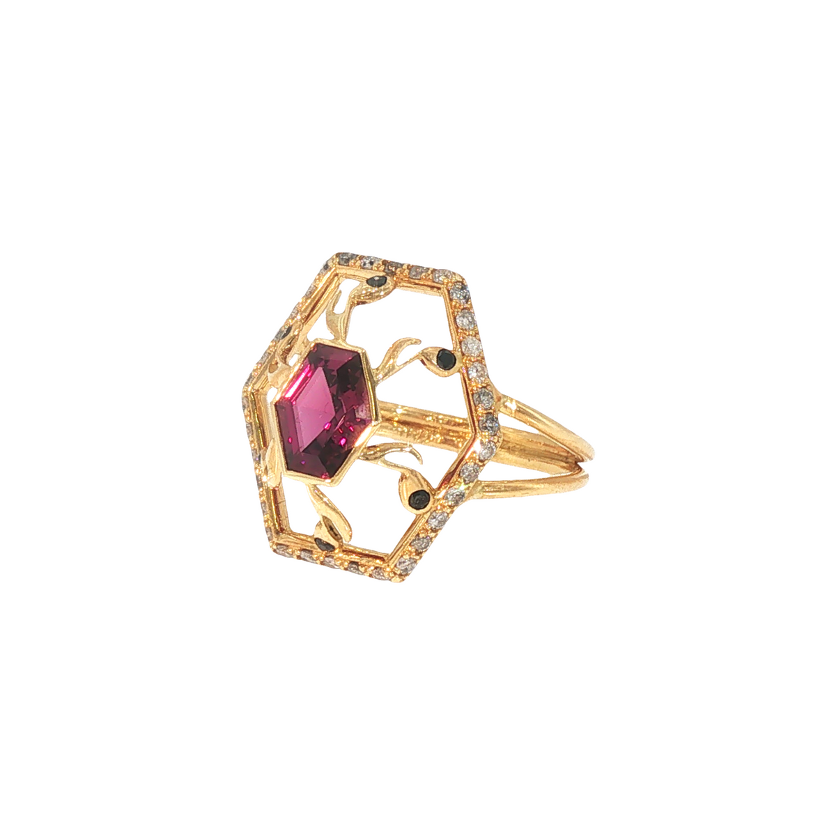 Lesunja Music Was My First Love Cocktail Ring Yellow Gold Ring Purple Rodolith