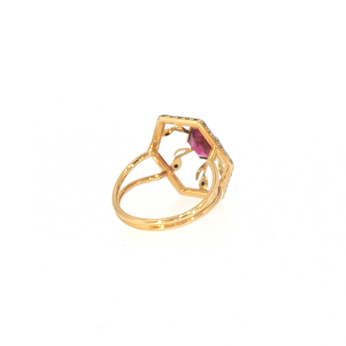 Lesunja Music Was My First Love Cocktail Ring Yellow Gold Ring Purple Rodolith