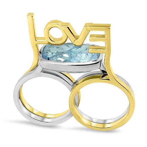 double ring aquamarine