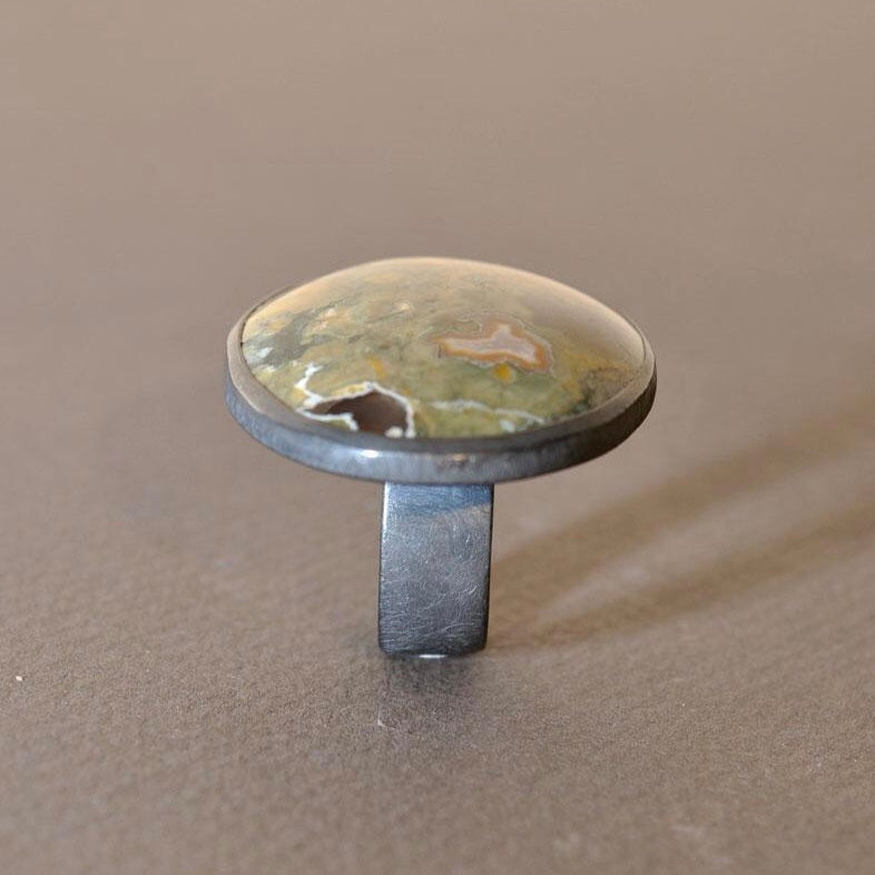 moss agate silver ring