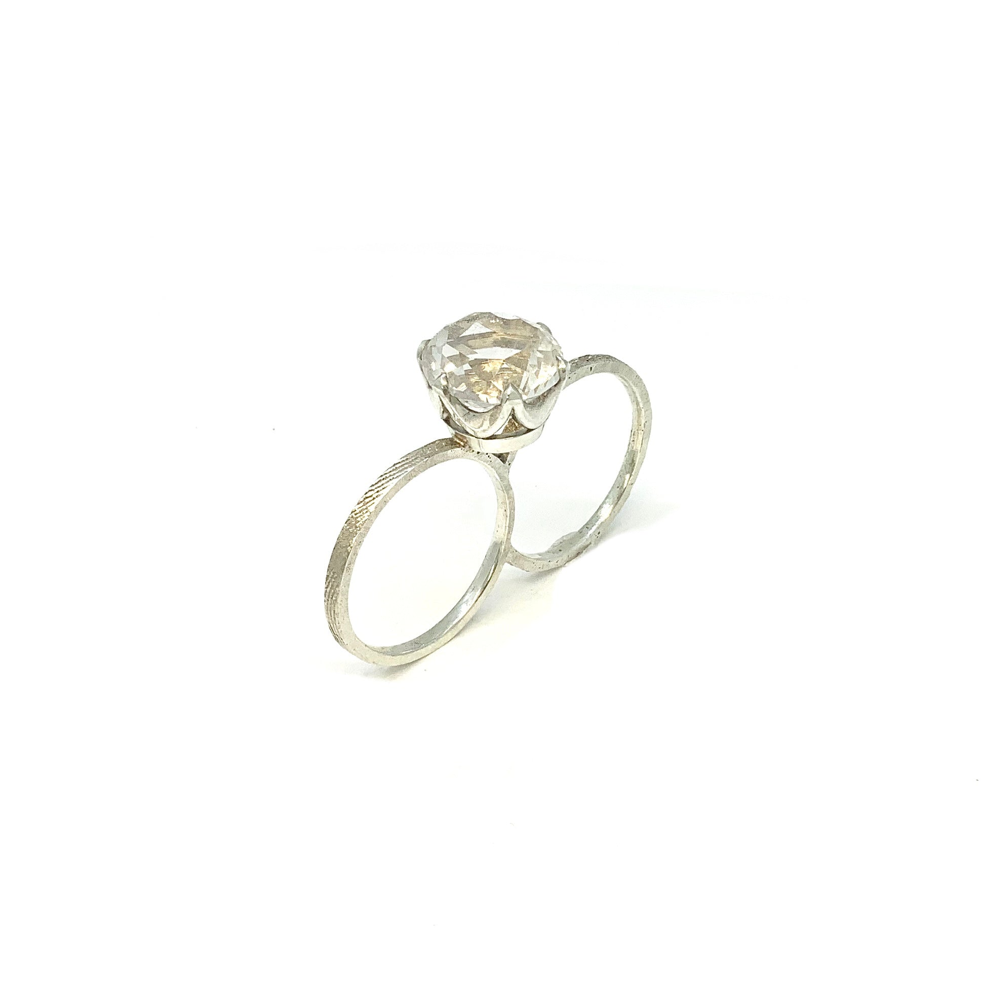 Lesunja Silver Sepia Rock Crystal Double Ring