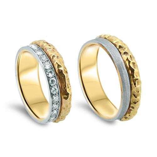 Lesunja Wedding Rings Rose Gold Palladium Diamond