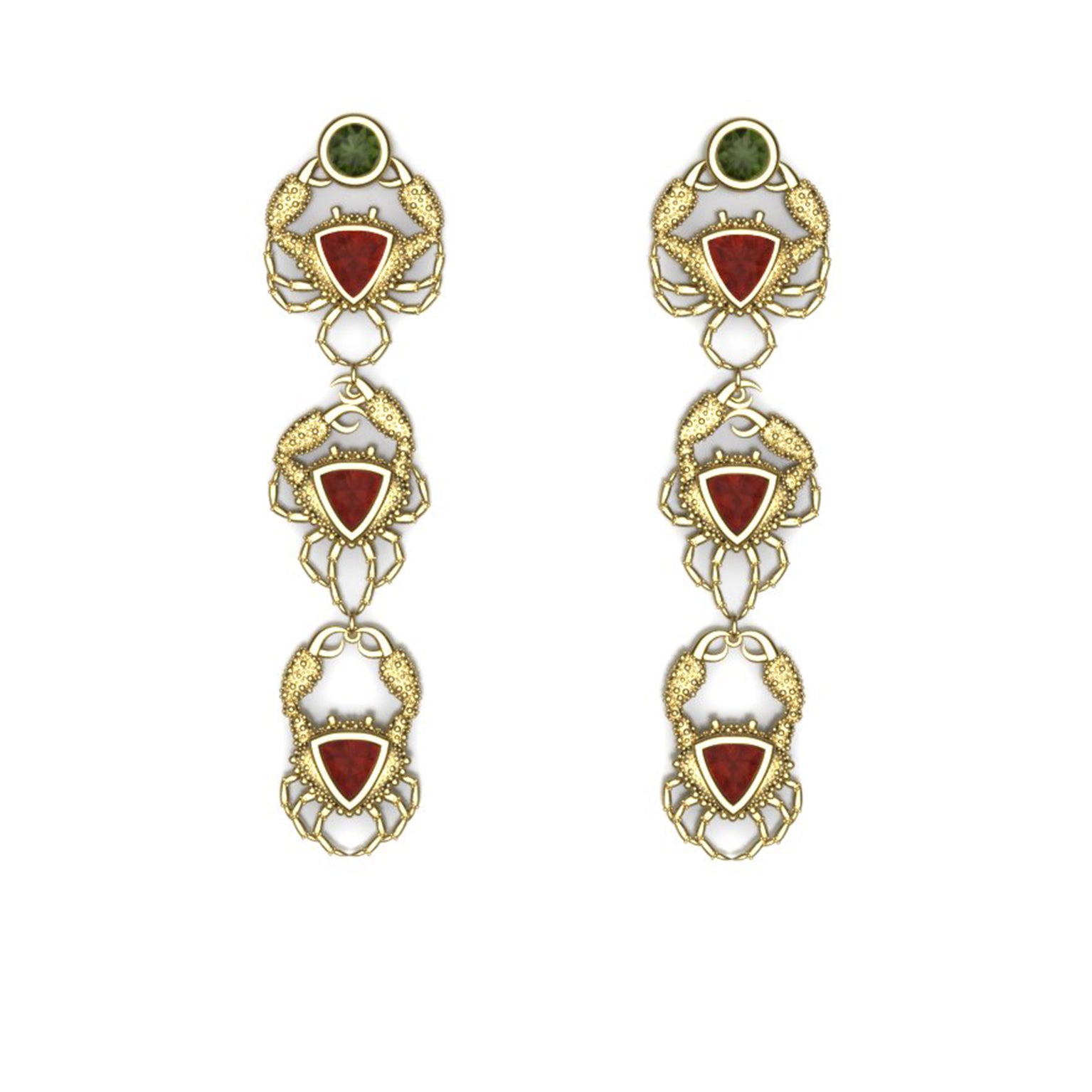 ear studs yellow gold fire opal tourmaline