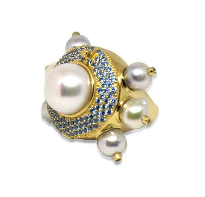pearl yellow gold plated ring