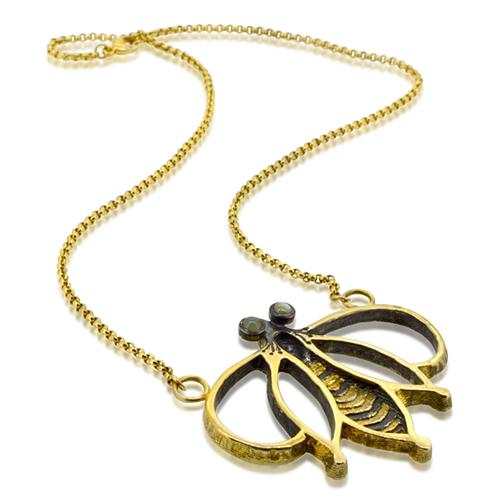honey bee silver gold plated necklace