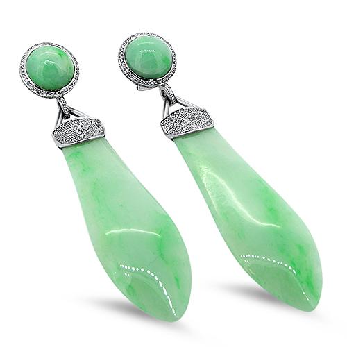 green jade drops gold earrings