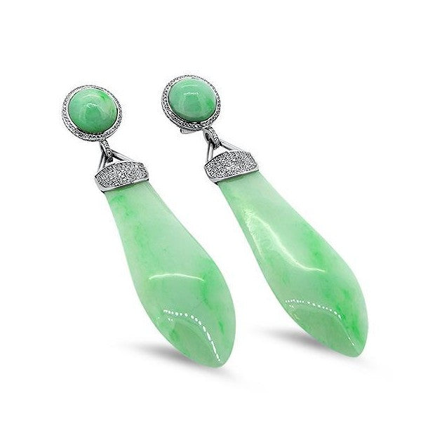 green jade drops gold earrings