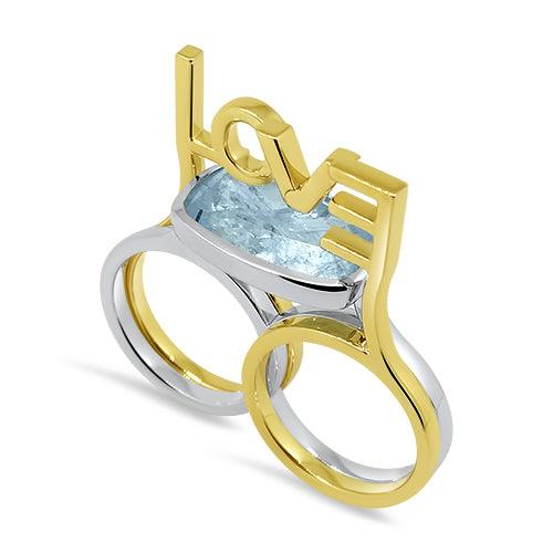 double ring aquamarine