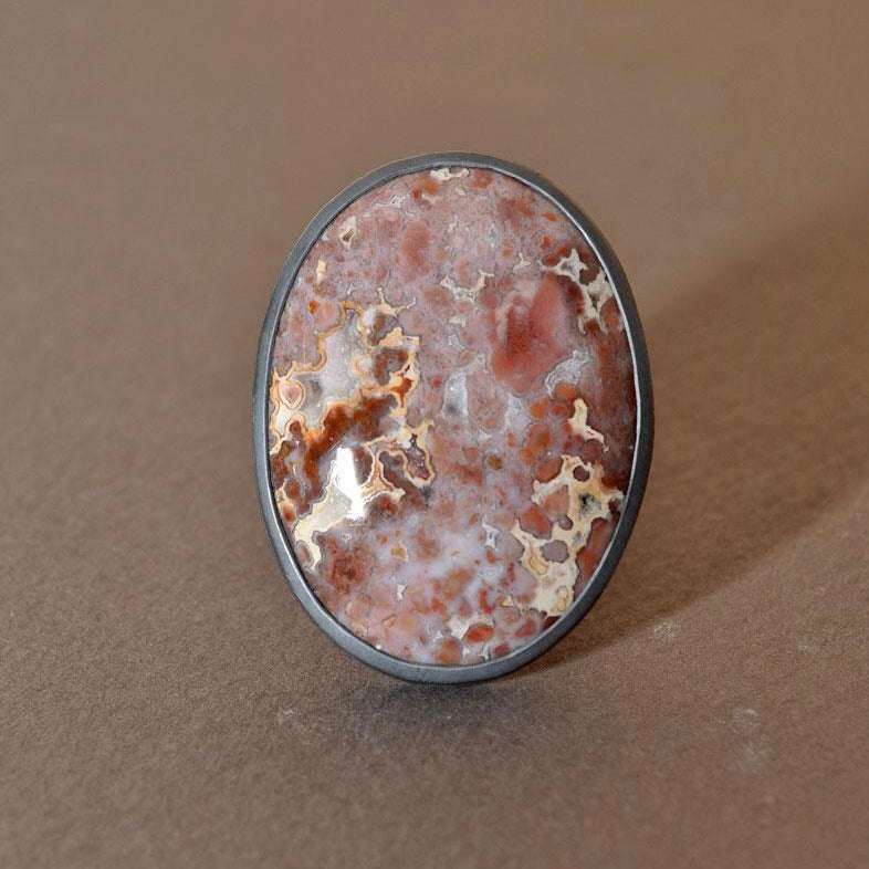 silver blackened agate ring