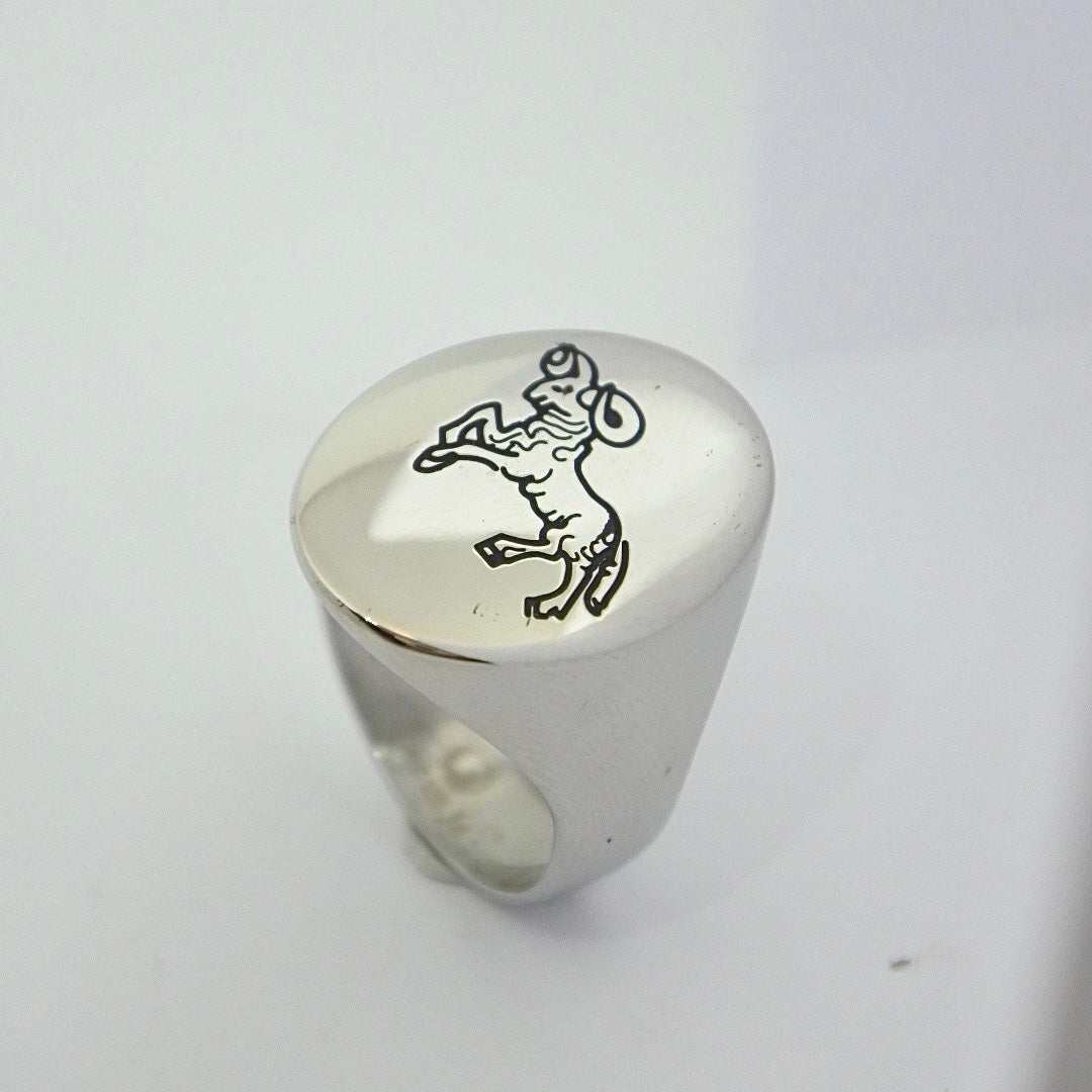 Lesunja Zodiac Aries Steel Ring, detail view, Lesunja atelier Zurich