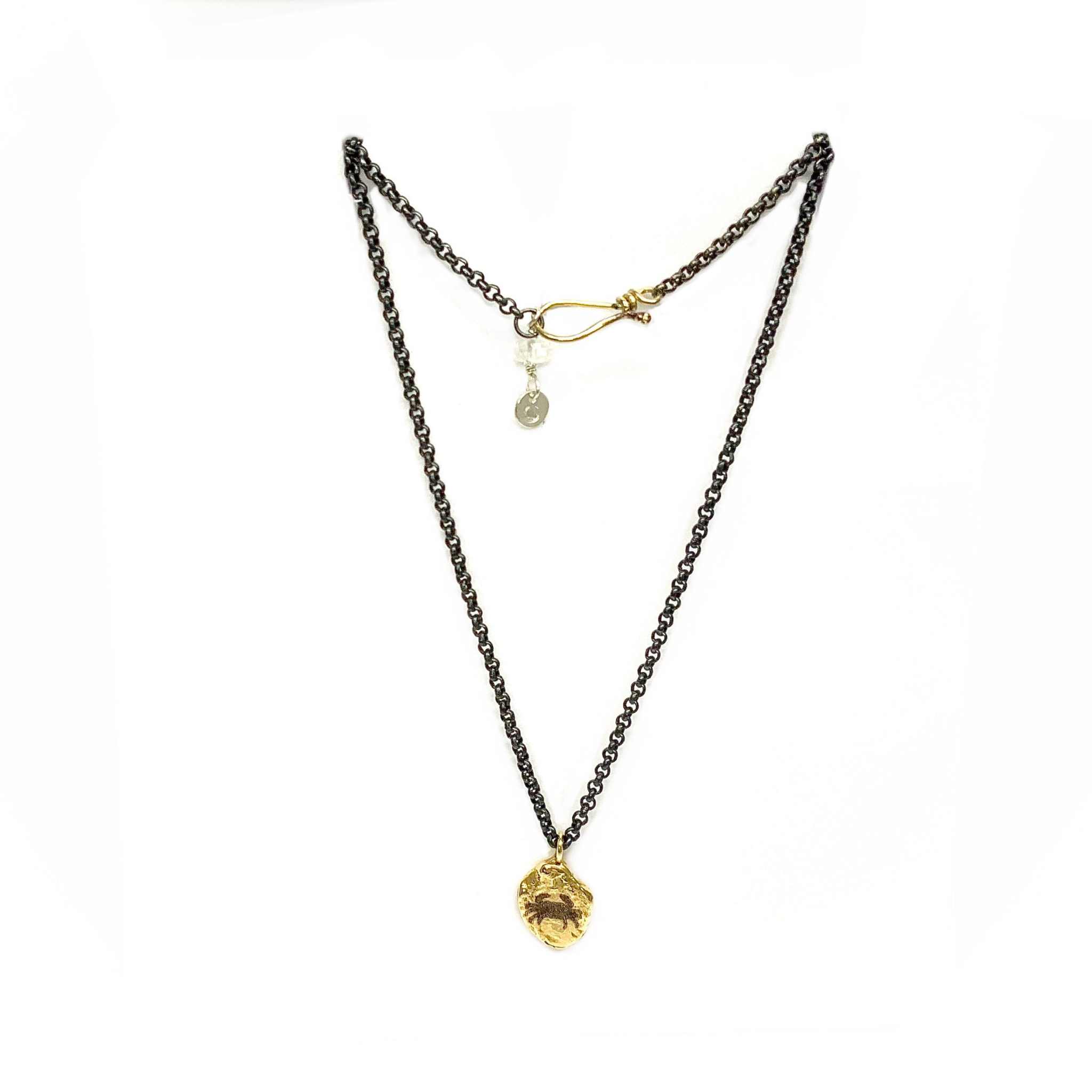 Lesunja Zodiac Cancer Silver Necklace Yellow Gold Nugget Moonstone