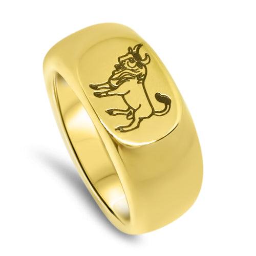 Lesunja Zodiac Taurus Steel Yellow Gold Plated Ring, handmade fine jewellery from Switzerland
